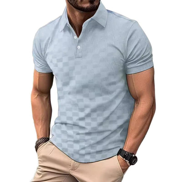 Men's Solid Color Checkerboard Lapel Short Sleeve Polo Shirt 83039548Z