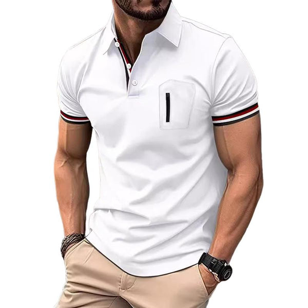 Men's Solid Color Lapel Button Pocket POLO Shirt 09602400X