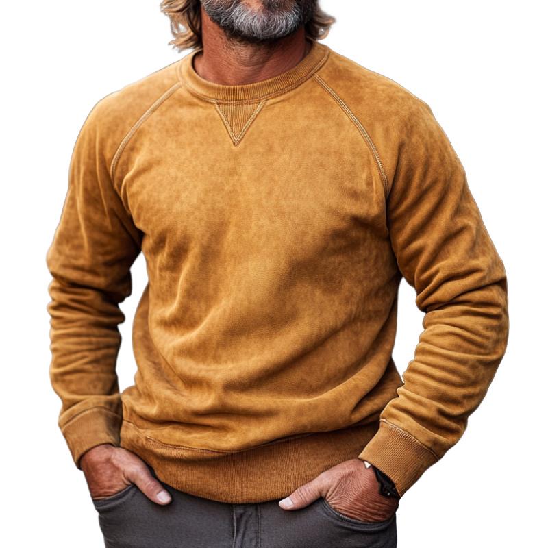 Men's Casual Round Neck Suede Sweatshirt 67467606F