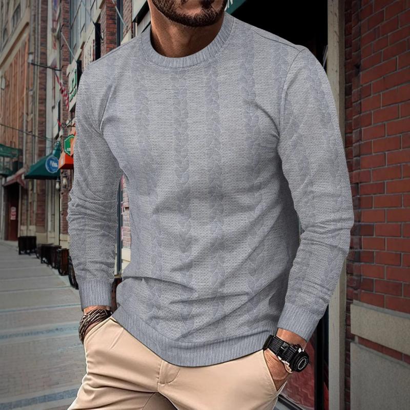 Men's Solid Color Textured Round Neck Long Sleeve Casual Sweatshirt 57235404Z