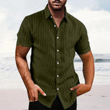 Men's Striped Lapel Short Sleeve Casual Shirt 13663896Z
