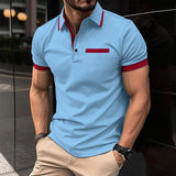 Men's Casual Color Block Lapel Short Sleeve Polo Shirt 08940768M