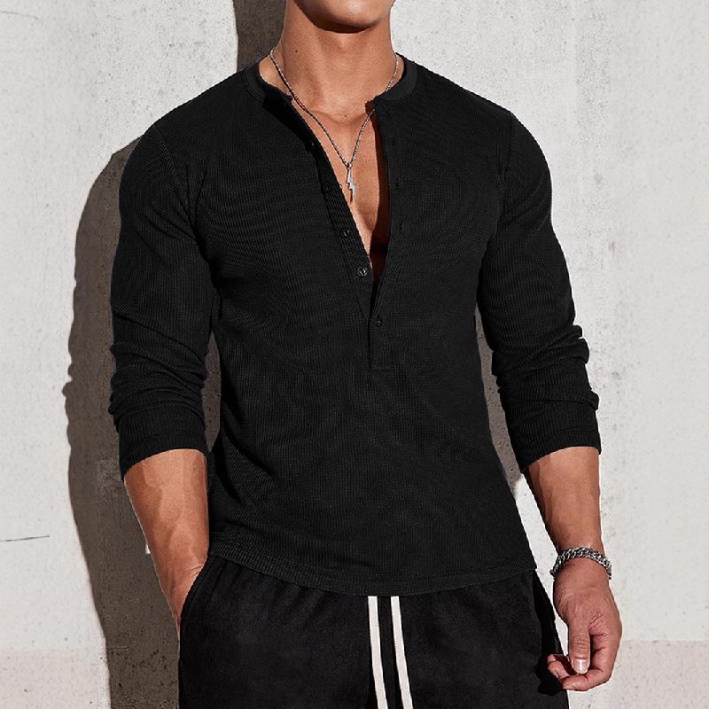 Men's Casual Long Sleeve Button Crew Neck T-Shirt 62922842X