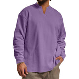 Men's Casual V-neck Waffle Loose Long Sleeve T-shirt 30473989M