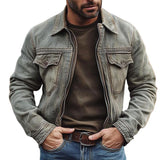 Men's Vintage Washed Denim Zip-Up Jacket 01844171X