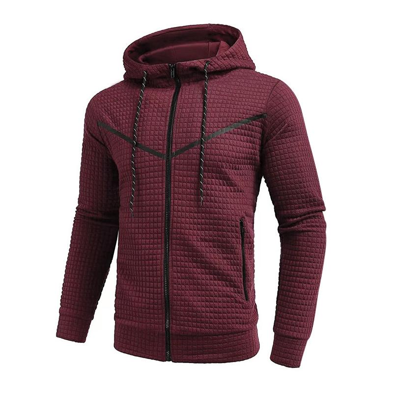 Men's Solid Plaid Hooded Long Sleeve Casual Jacket 82622925Z
