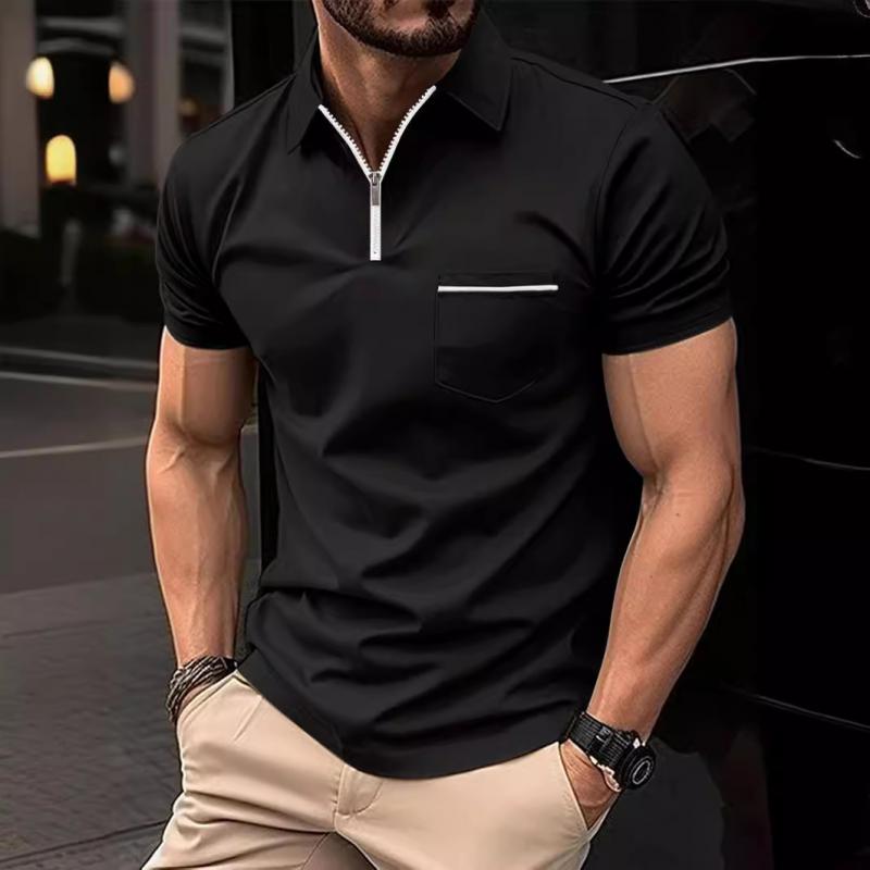 Men's Solid Lapel Short Sleeve Breast Pocket Polo Shirt 29293043Z