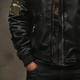 Men's Classic Retro Casual Stitching Camouflage Zipper Leather Jacket 06838110K