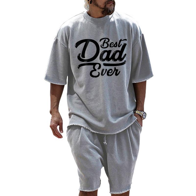 Men's Fashion Loose Father's Day Print Short Sleeve T-Shirt and Shorts Set 02396694Z