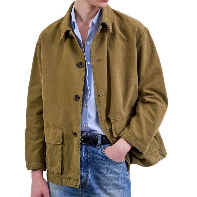 Men's Casual Canvas Lapel Flap Pocket Loose Jacket 69174335M