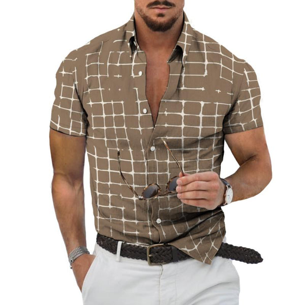 Men's Retro Casual Simple Geometric Short Sleeve Shirt 09179198TO