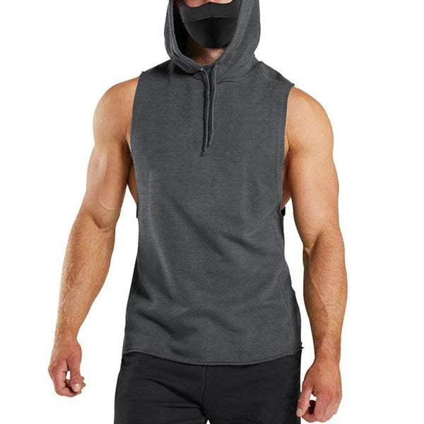 Men's Solid Loose Hooded Sleeveless Fitness Sports Tank Top 82109561Z