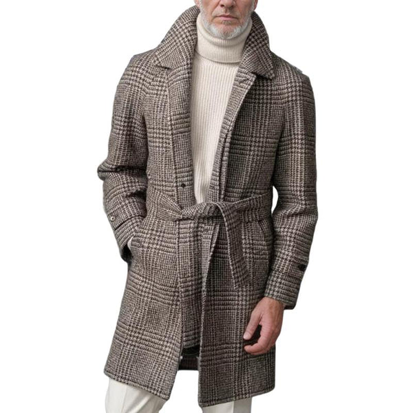 Men's Fashion Checked Lapel Single Breasted Mid-length Coat 60021854Z