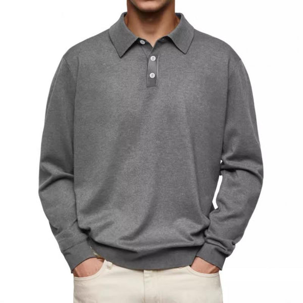 Men's Solid Color Lapel Long Sleeve Loose Casual Polo Shirt 01620047Z