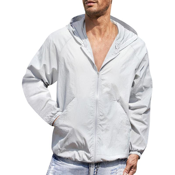 Men's Solid Hooded Zipper Sun Protection Jacket 75998624Z