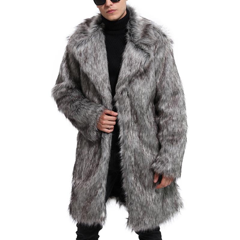 Men's Classic Mid-length Faux Fur Coat with Tailored Collar 85200821F