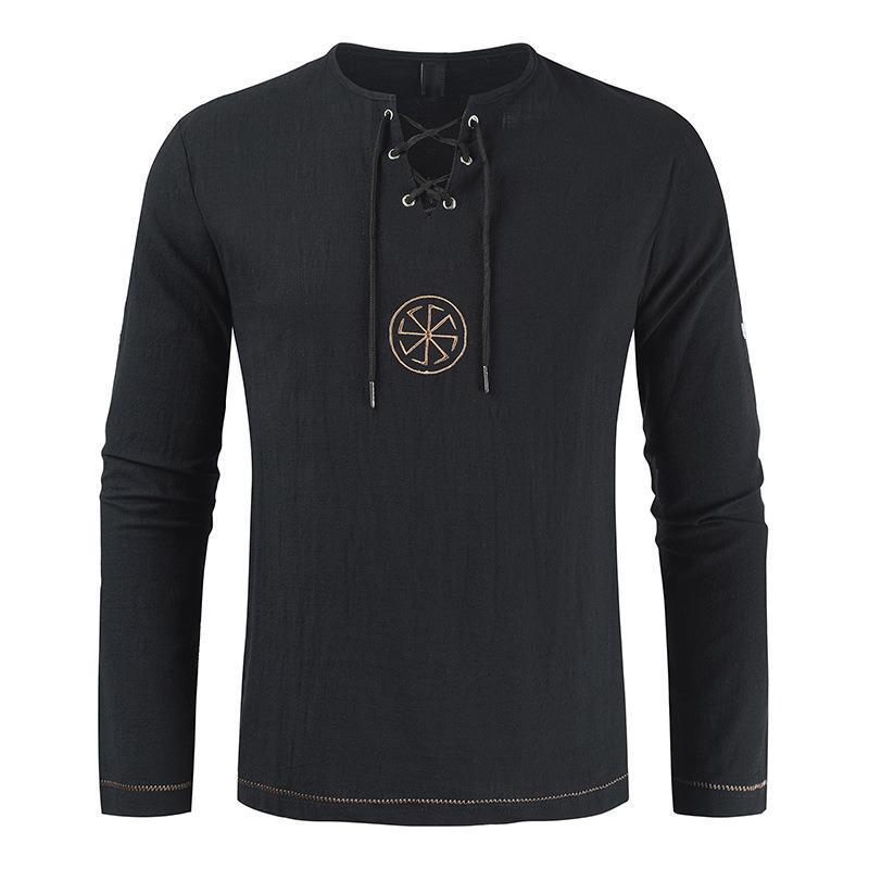 Men's Lace-up Graphic Embroidered Long Sleeve T-shirt 71071877Z