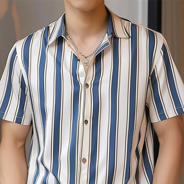 Men's Casual Striped Print Short Sleeve Shirt 73992100Y