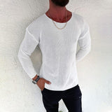 Men's Fashion Solid Color Round Neck Long Sleeve Knit Sweater 91759990Z