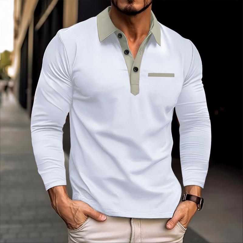 Men's Casual Colorblock Collar Slim Fit Long Sleeve Polo Shirt 61724773M