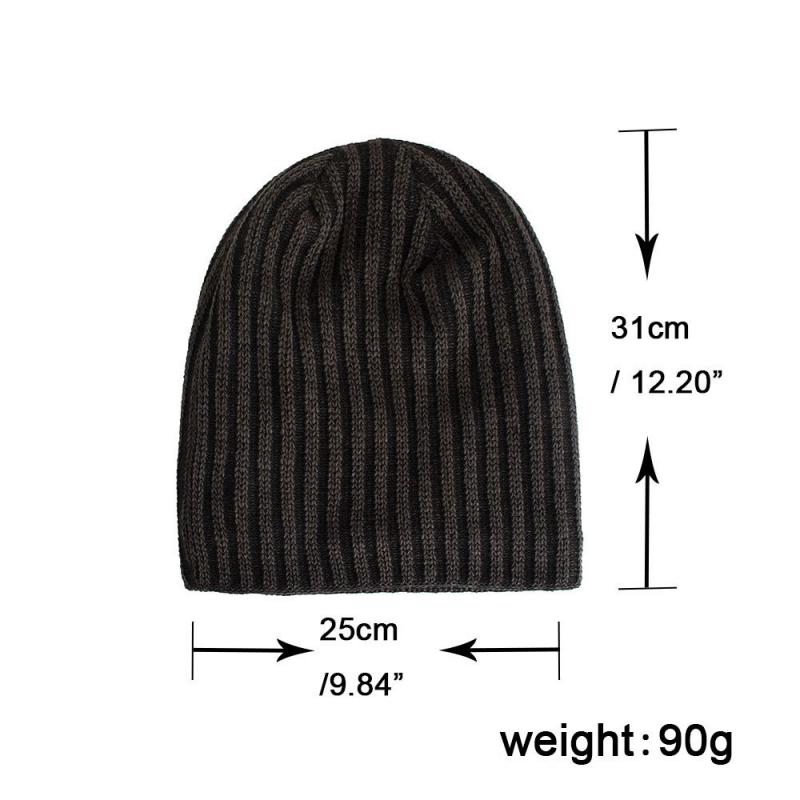 Men's Retro Two-tone Vertical Stripes Cable Flannel Lining Warm Knitted Hat 91885808Y