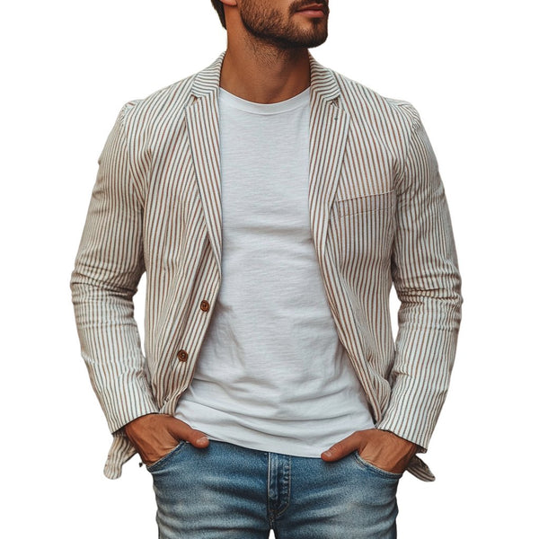 Men's Casual Striped Notch Lapel Single-breasted Loose Blazer 24748417M