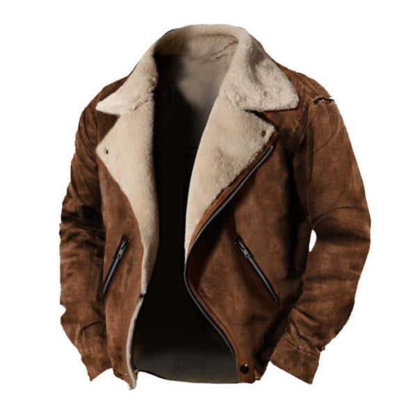 Men's Retro Casual Lapel Plush Zipper Jacket 20042135TO