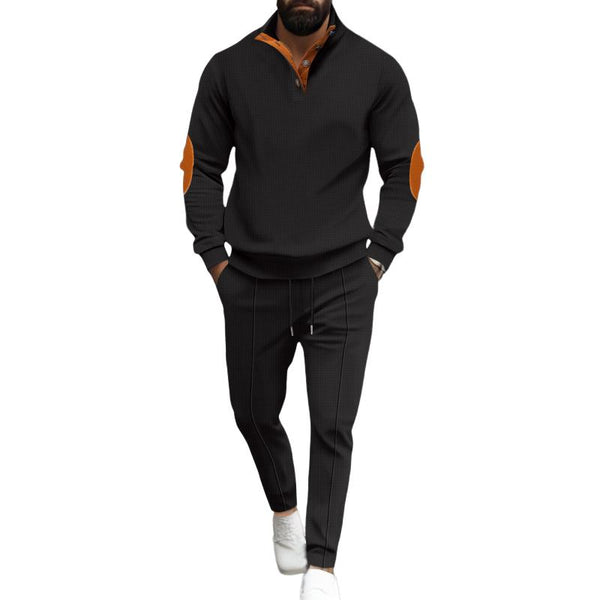 Men's Color Matching Waffle Sweatshirt And Sweatpants Set 09877397Y