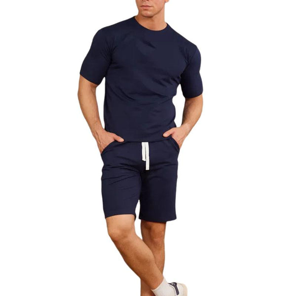 Men's Solid Color Sports Casual Short-Sleeved T-Shirt Shorts Set 37311516Y