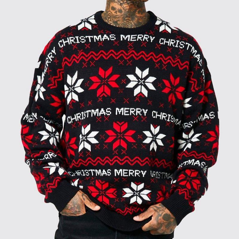 Men's Casual Christmas Jacquard Crew Neck Knit Sweater 28137241M