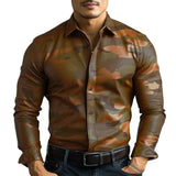 Men's Classic Casual Camouflage Slim Fit Leather Long Sleeve Shirt 41785903K