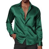 Men's Casual Solid Color Satin Lapel Long Sleeve Shirt 51577471Y