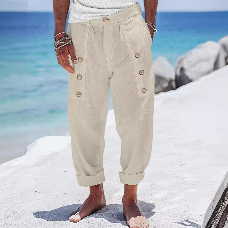 Men's Casual Linen Button-Down Pants 40707855Y