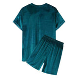Men's Casual Velvet Round Neck Loose Short-sleeved T-shirt Elastic Waist Shorts Set 54608373M