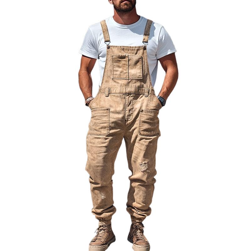 Men's Fashion Distressed Multi-pocket Cargo Overalls 46602122Z