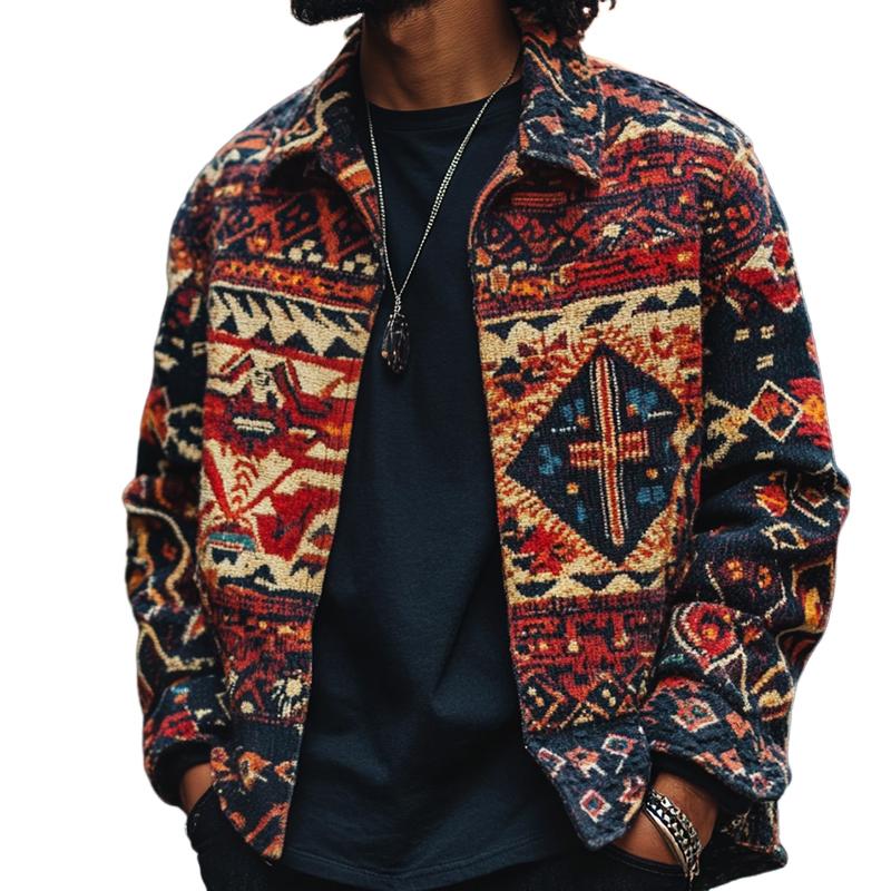 Men's Retro Casual Ethnic Style Lapel Printed Jacket 06160956TO