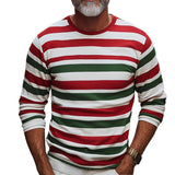 Men's Retro Casual Christmas Stripe Printed Round Neck Long Sleeve T-Shirt 97463573TO