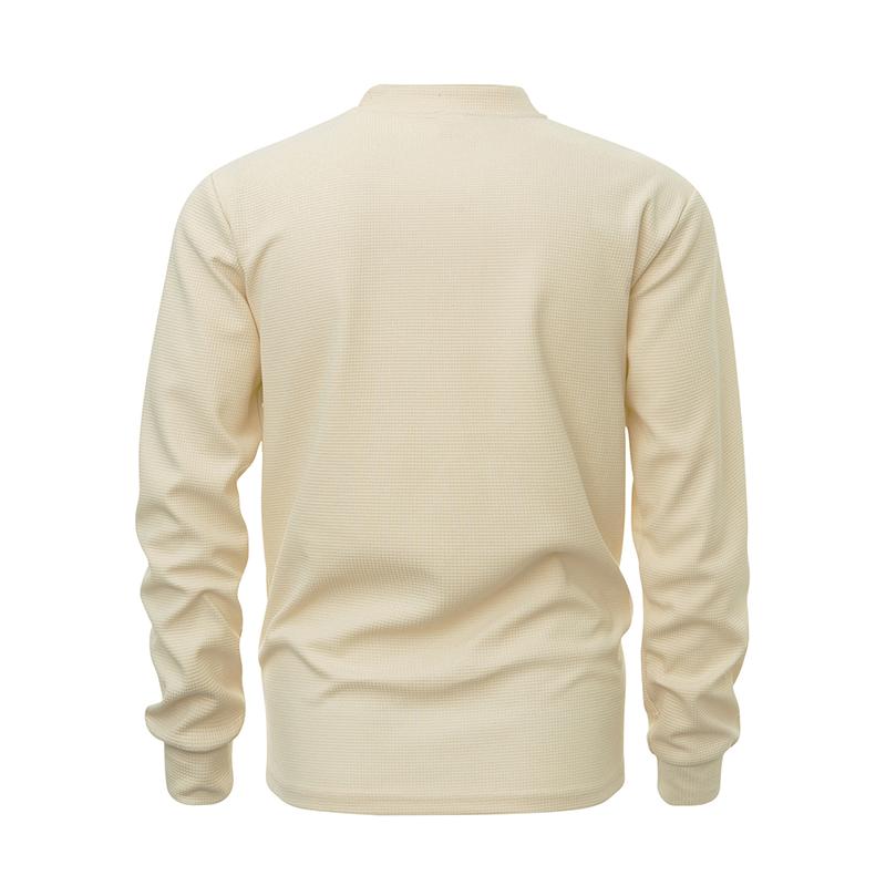 Men's Solid Waffle Henley Collar Long Sleeve Casual T-shirt 90883370Z