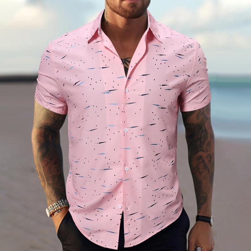 Men's Printed Lapel Short Sleeve Beach Shirt 19116935Z