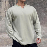Men's Solid Color Loose V Neck Long Sleeve T-shirt 03317528Z