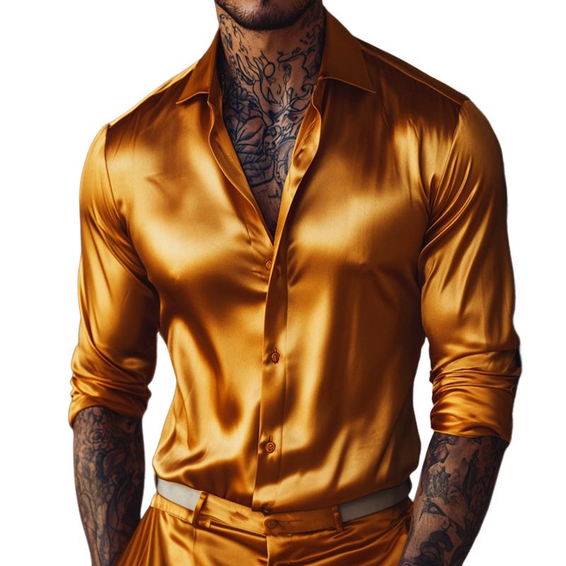 Men's Retro Casual Solid Color Lapel Long Sleeve Shirt 37099619TO