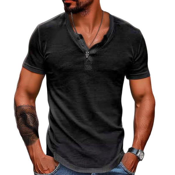 Men's Solid Henley Short Sleeve T-Shirt 53696501X