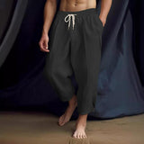 Men's Solid Loose Cotton And Linen Elastic Waist Casual Pants 97893323Z