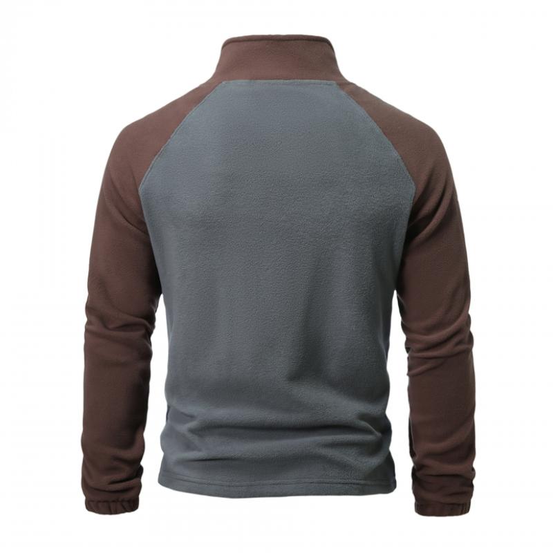 Men's Casual Outdoor Zipper Half Turtleneck Patchwork Fleece Sweatshirt 76829925M