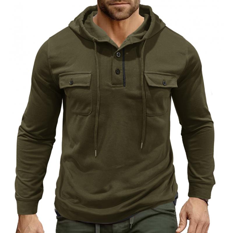 Men's Casual Solid Color Flap Pocket Pullover Hoodie 59001786M