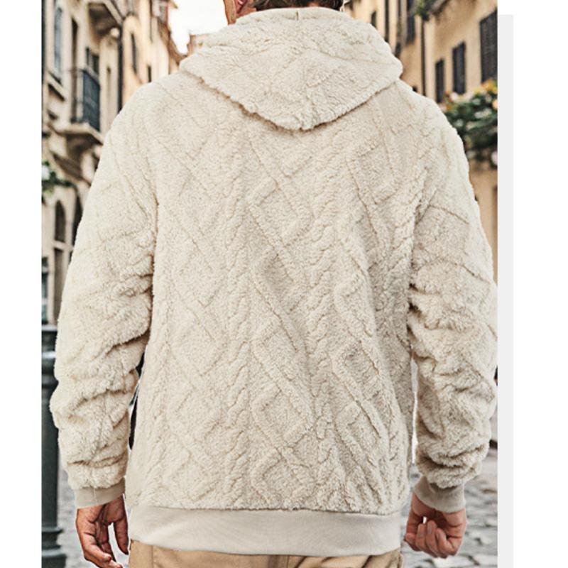 Men's Casual Solid Color Woven Plush Warm Hooded Sweatshirt 72865635Y