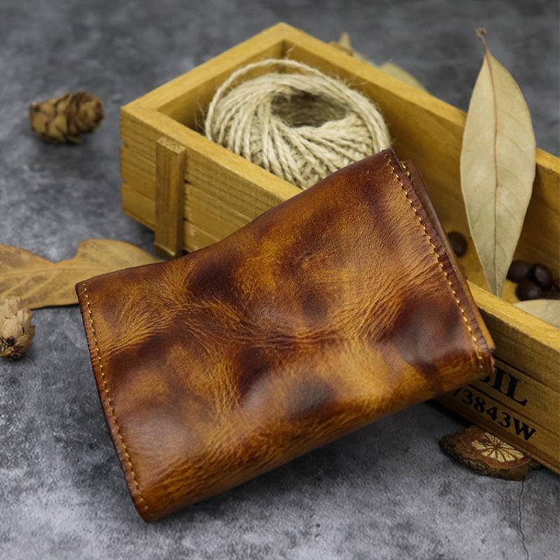 Men's Retro Distressed Washed Vegetable Tanned Cowhide Wallet 62091479M