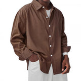 Men's Solid Color Lapel Long Sleeve Casual Shirt 20644646Z