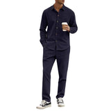 Men's Casual Corduroy Lapel Long Sleeve Shirt Straight Pants Set 35966201M