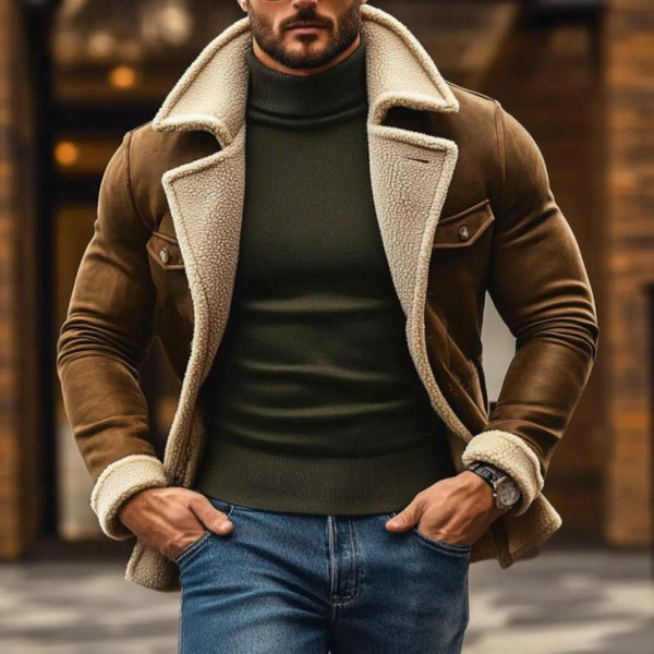 Men's Vintage Suede Lambswool Warm Notched Lapel Single Breasted Coat 44343004M